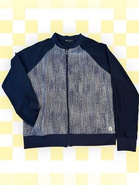 Tuff Athletics Navy and White Zip-Front Sport Jacket sz L